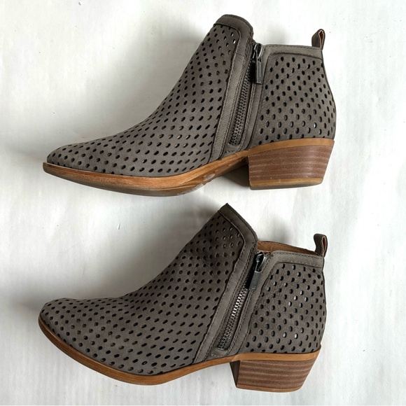 Lucky Brand Basel Double Zip Block Heel Perforated Ankle Booties Dark Stone 7M - Picture 8 of 17